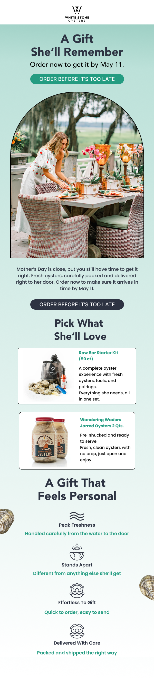 White Stone Oysters email design