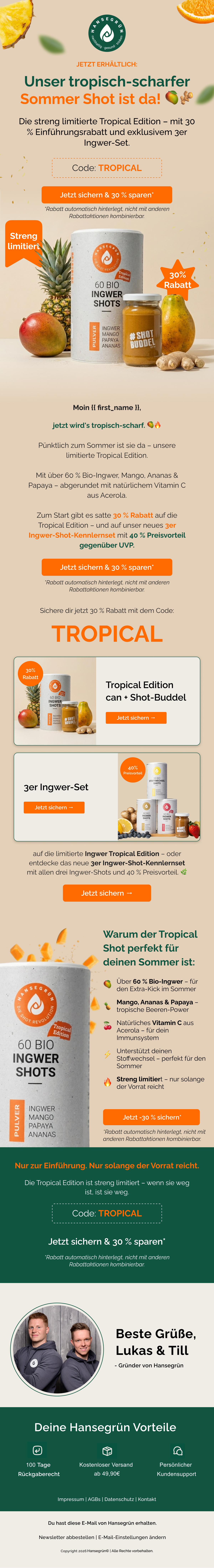 Hansegrün_🦜 Launch: Ingwer Tropical Second Variations Header